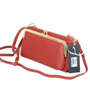 Red Faux Leather Purse Wallet Cross Body Shoulder Bag Clutch Coin Purse